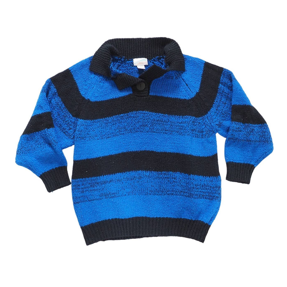 Vintage Knit Sweater Blue and Black Collared Sweater‎ Women's Large